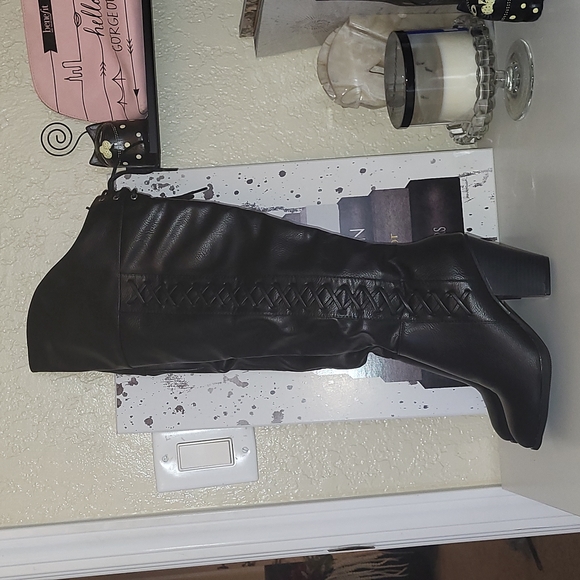 Journey Collection black faux leather knee high boots, NWOT - Picture 1 of 5